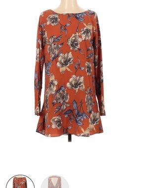 Renee C. Floral Long-Sleeve dress in Rust and Blue
